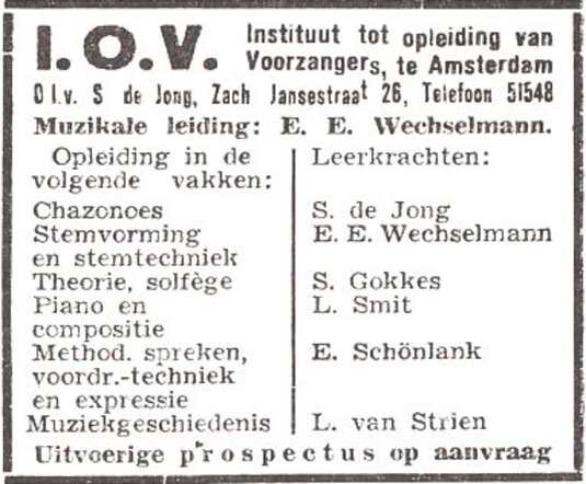 Advertentie van het Instituut tot opleiding van Voorzangers