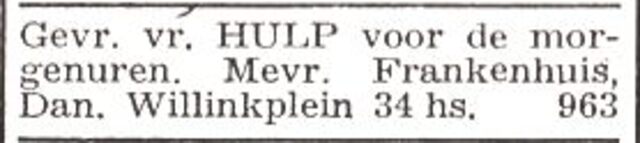 Advertentie van mw. Judith Frankenhuis-Blitz