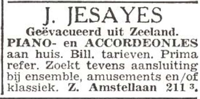 Advertentie van Jacob Moses Jesaijes