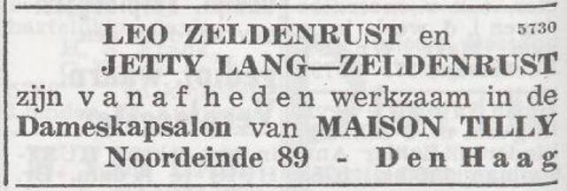 Advertentie van Leo Zeldenrust en  zijn zuster Jetty Lang-Zeldenrust