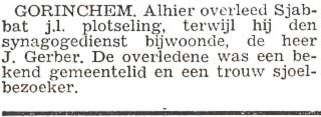 Vermelding van het overlijden van Jakob Gerber