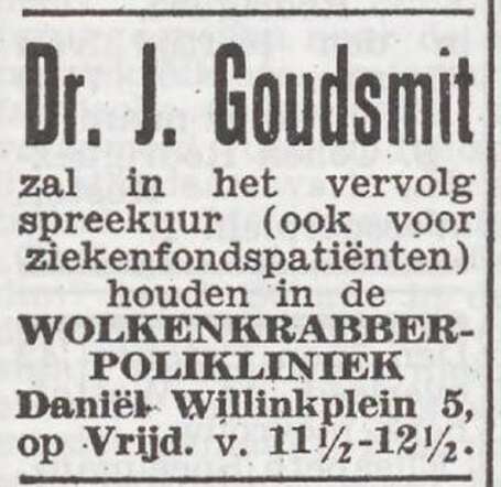 Advertentie van dr. Jacob Goudsmit