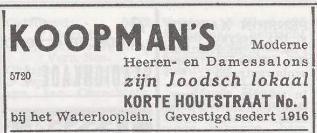 Advertentie van kapper Joseph Koopman