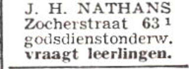 Advertentie van Jozeph Hirsch Nathans