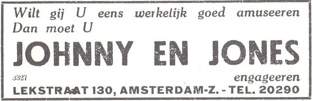 Advertentie van het duo Johnny & Jones