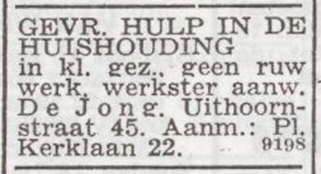 Advertentie van het gezin Jacob Leo de Jong