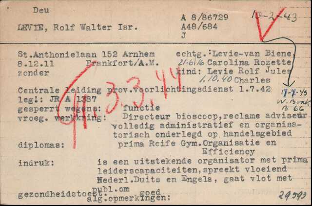 Joodse Raad-kaart van Rolf Walter Levie
