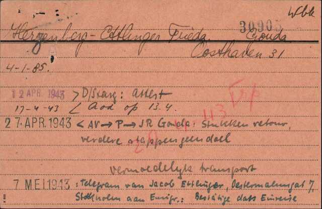 Joodse Raad-werkkaart van Frieda Herzenberg-Ettlinger