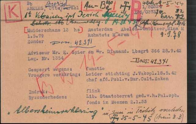 Joodse Raad-werkkaart van Otto Abeles