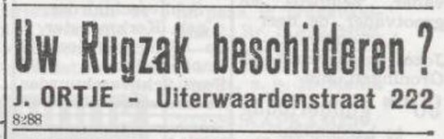 Advertentie van Joseph Ortje