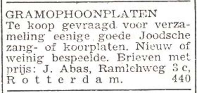 Advertentie van Joseph Abas