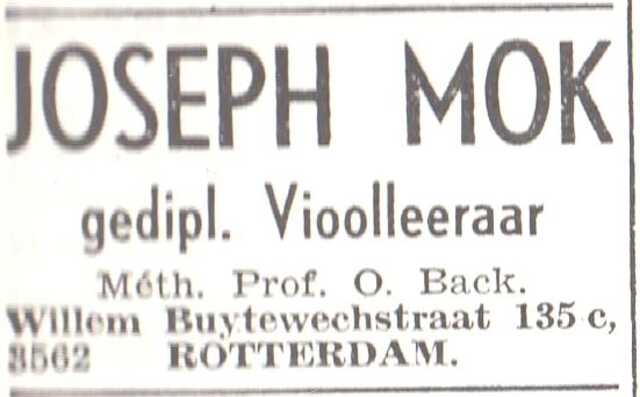 Advertentie van Joseph Mok