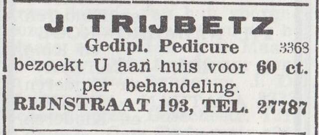 Advertentie van Joseph Trijbetz