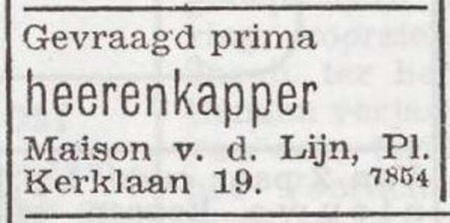 Advertentie van kapper Josephus Leonardus van der Lijn