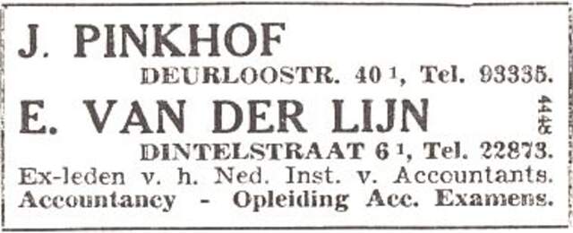 Advertentie van Jozef Pinkhof en E. van der Lijn