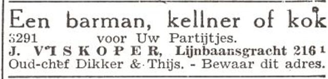 Advertentie van Juda Elias Viskoper