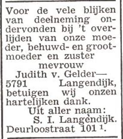 Dankbetuiging van de familie Langendijk