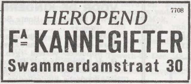 Advertentie van Salomon Jules Jacob Kannegieter
