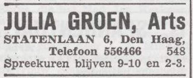 Advertentie van de arts Julia Groen