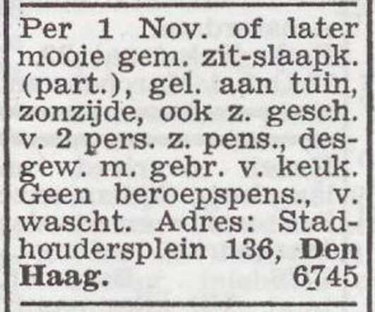 Advertentie van Juliana van Praagh-Elias