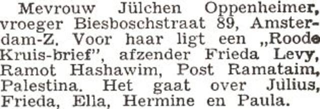 Mededeling van de Joodse Raad Amsterdam