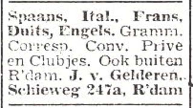 Advertentie van Jacob van Gelderen