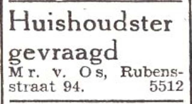 Advertentie van het gezin Victor Karel Leendert van Os