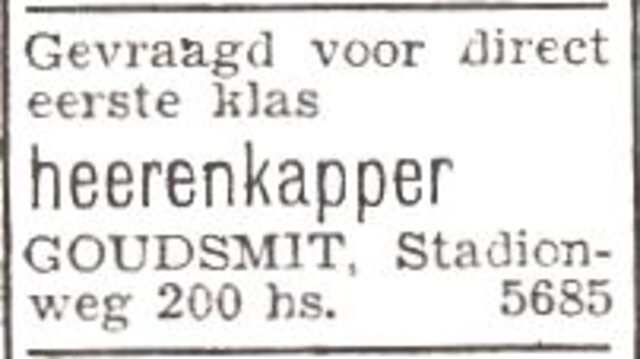Advertentie van kapper Isidoor Goudsmit