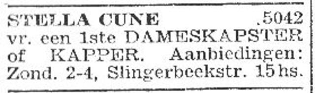Advertentie van kapster Sara Moscoviter-Cune