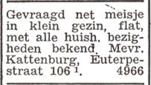 Advertentie van mw. Selma Kattenburg-Tauber