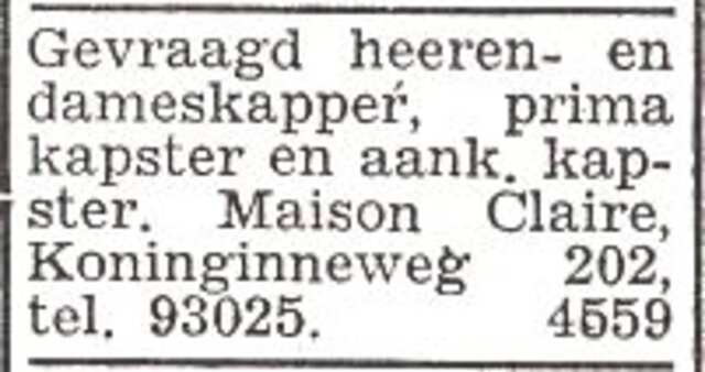 Advertentie van dameskapster Klaartje Nathans-Polak