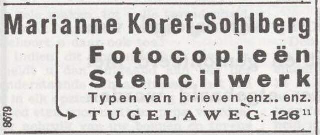 Advertentie van Marianne Koref-Sohlberg