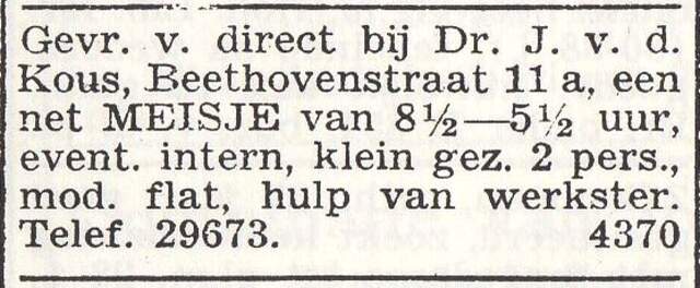 Advertentie van dr. Joël van der Kous