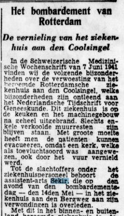 Krantenartikel Eliazer Sekir