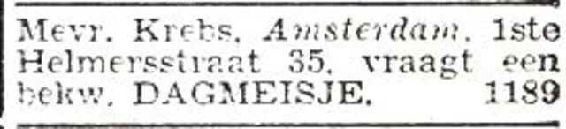 Advertentie van Anna Krebs-Heilfron