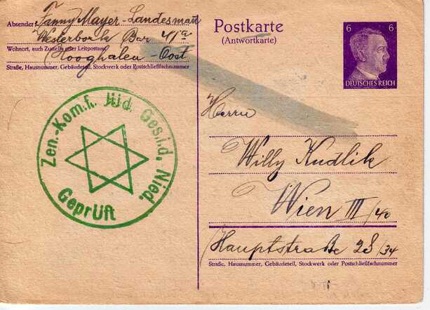 Postcard from Fanny Mayer-Landsmann sent from Lager Westerbork
