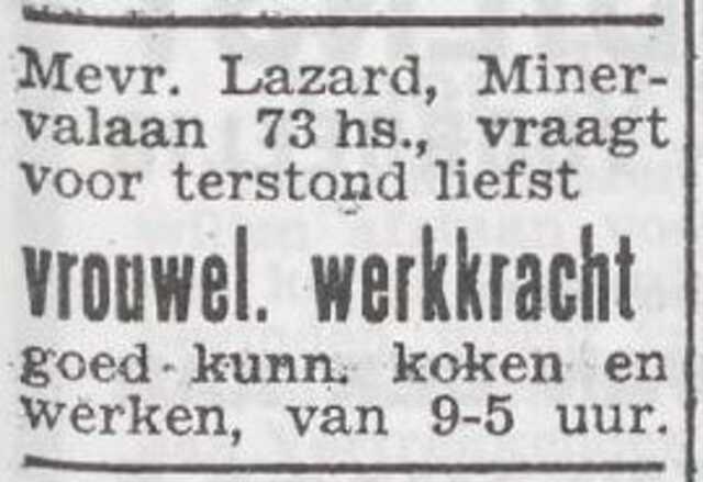 Advertentie van Elise Lazard-Kattenburg