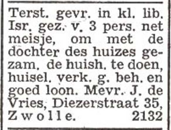 Advertentie van het gezin de Vries