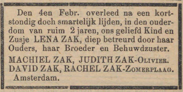 Overlijdensadvertentie Leentje Zak.