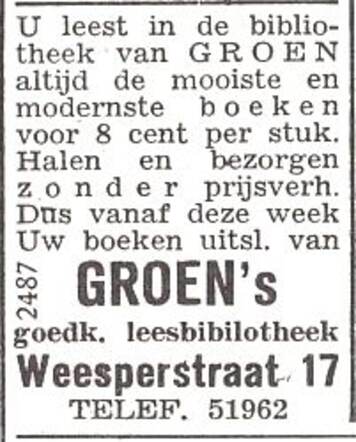 Advertentie van Groen's leesbibliotheek