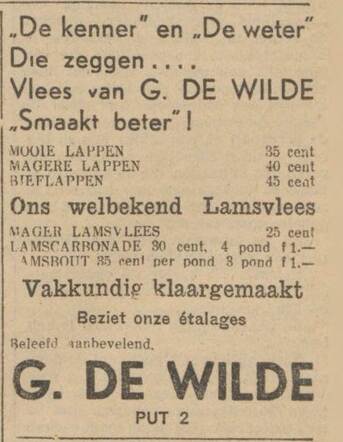 Leeuwarder Nieuwsblad goedkoop advertentieblad, 5 januari 1940, dag, pag. 3. Adv. slagerij Gerson de Wilde.
