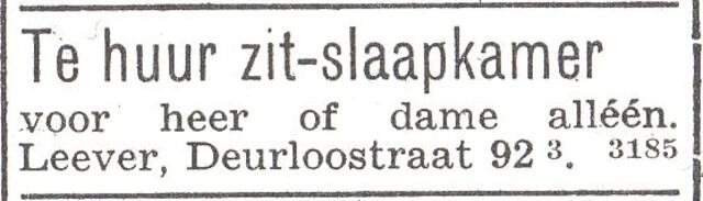 Advertentie van mw. Johanna Leever-Tichauer
