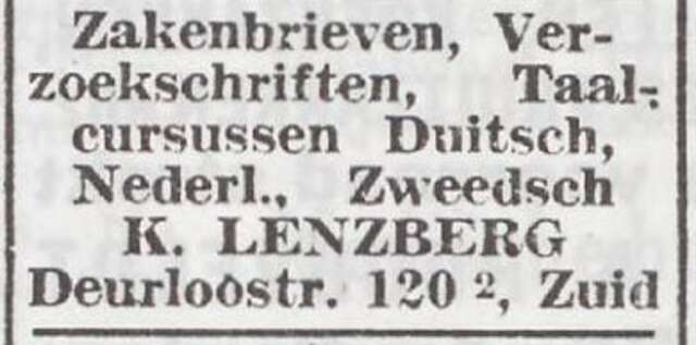 Advertentie van Kurt Moritz Lenzberg
