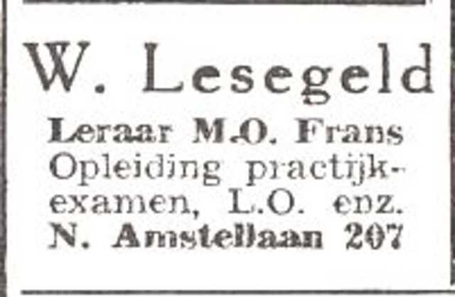 Advertentie van iemand uit het gezin van Jozef Schachne Lesegeld