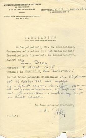 Levie Bonn doctor's certificate