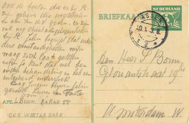Card from Westerbork from Levie Bonn 2