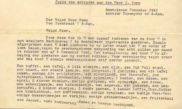 Report of goods from Levie Bonn housed somewhere else