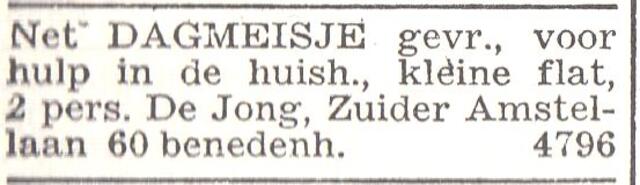 Advertentie van het echtpaar Levie de Jong