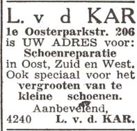 Advertentie van Levie van de Kar