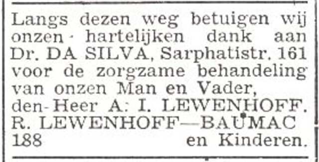 Dankbetuiging van de familie Lewenhoff